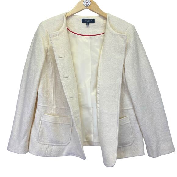 Talbots Boiled Wool Blend Blazer Womens Sz 14 Cream Cardigan Lined Career Jacket - Picture 8 of 10